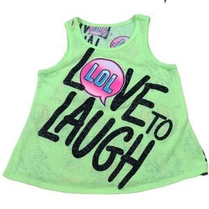 Justice Girls 12 Neon Yellow Glitter LOL Slub Knit Sleeveless TShirt Tank Top